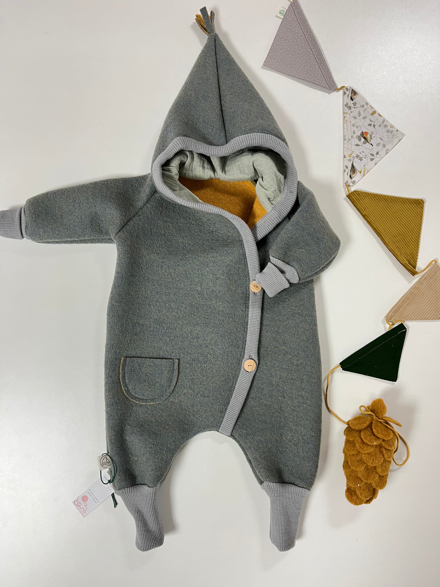 Overall "Waldmaus" , Wollwalk sky/grau