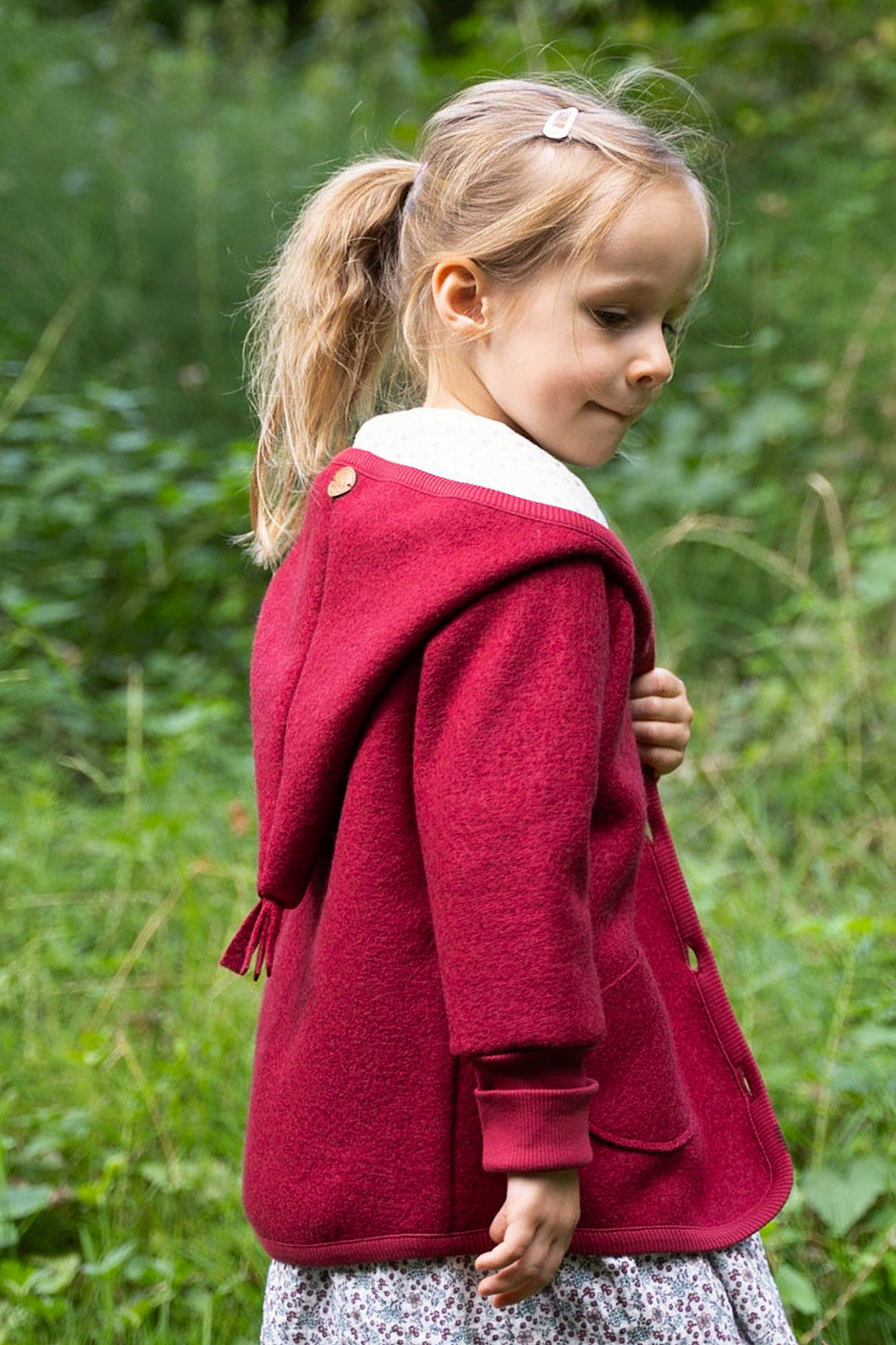 Jacke "Waldläufer" aus Wollwalk, rot & nussbraun