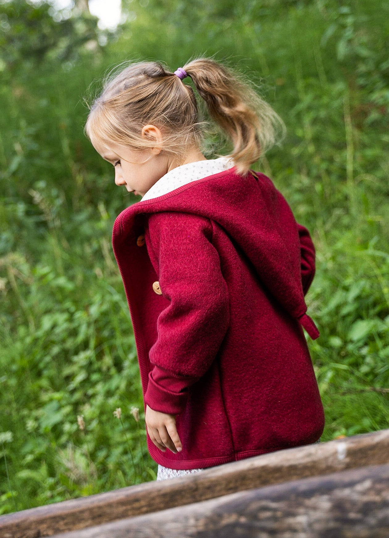 Jacke "Waldläufer" aus Wollwalk, rot & nussbraun