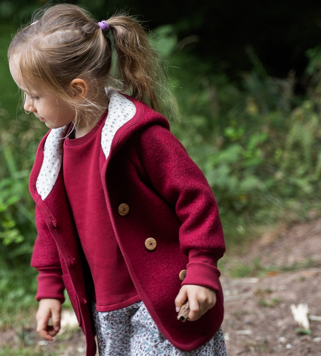 Jacke "Waldläufer" aus Wollwalk, rot & nussbraun