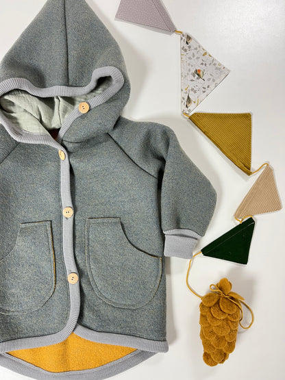 Jacke "Waldläufer" aus Wollwalk Sky/grau