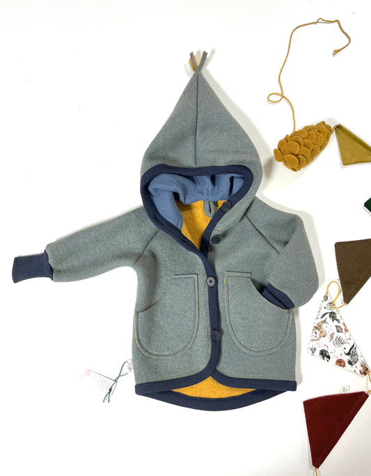 Jacke "Waldläufer" aus Wollwalk Sky/blau