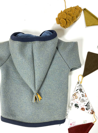 Jacke "Waldläufer" aus Wollwalk Sky/blau
