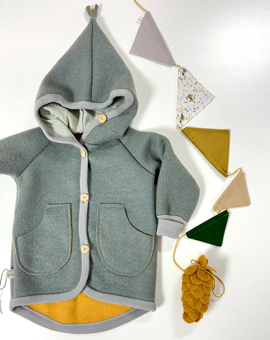 Jacke "Waldläufer" aus Wollwalk Sky/grau